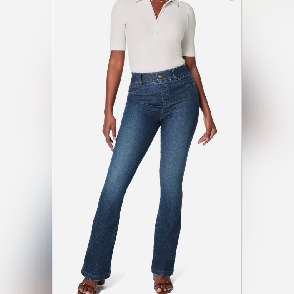 SPANX JEANS High-Rise Flare Authentic Blue Meduim Blue Strechable Pants Size XL - Picture 3 of 16